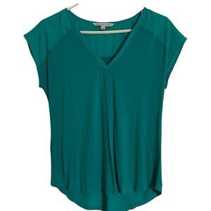 Adrienne Vittadini Green Mixed Material Short‎ Sleeve Top